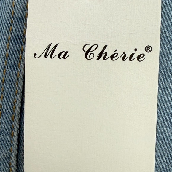 Ma Cherie Light Wash Denim Jacket with Gold Crest Buttons Chic Military Style - Picture 7 of 15